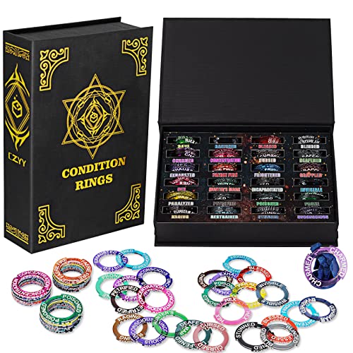 Upgraded Condition Rings 96 PCS Status Effect Markers in 24 Conditions & Spells Magic Book Storage Box Great DM Tool for Dungeons & Dragons, Pathfinder, D&D and RPG Miniatures - Style a