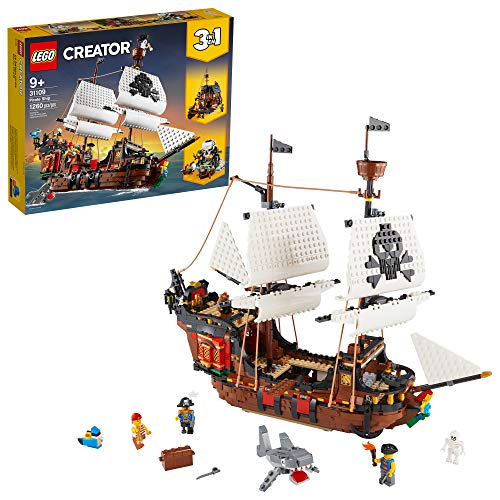 LEGO Creator 3in1 Pirate Ship 31109 Building Set - Toy Ship with Inn, Skull Island, Featuring 4 Minifigures, Shark Figure, Gift for Kids, Boys, and Girls Ages 9+ Years Old - Frustration-Free Packaging