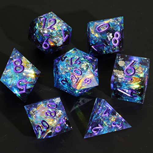 DND Dice Sharp Edge Dice Polyhedral Dice Mini Planet Dice Dungeons and Dragons Dice Handmade Dice Set Peachy Galaxy (A-Sapphire) - A-sapphire