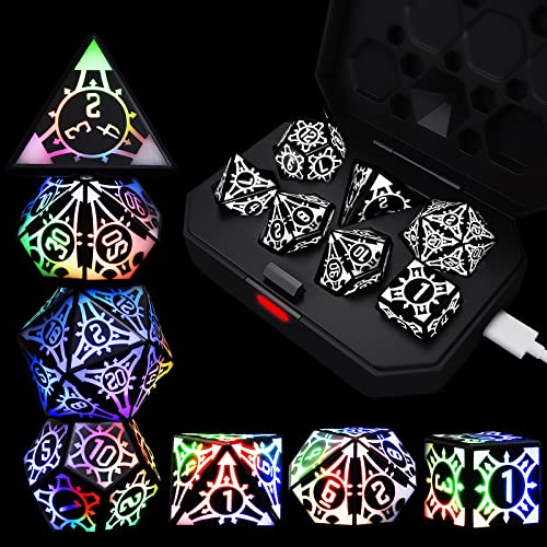 Rechargable DND Dice Set, Light Up Dice with Charging Box, 7 PCS LED Electronic Dices, Dungeons and Dragons Dice Polyhedral Dice Sets for MTG Pathfinder Role Playing Game (Sword Dice) - Sword Dices