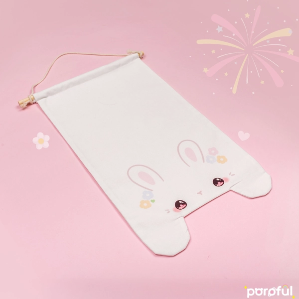 Floral White Bunny Pin Display / Kawaii Cute Bunny Enamel Pin Collection Display Banner /  Pastel Pin Display / Flowery Pin Pennant