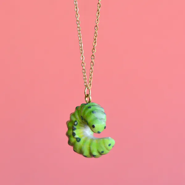 Caterpillar Necklace • Hand-painted Porcelain • Collectible Jewelry • The Perfect Gift