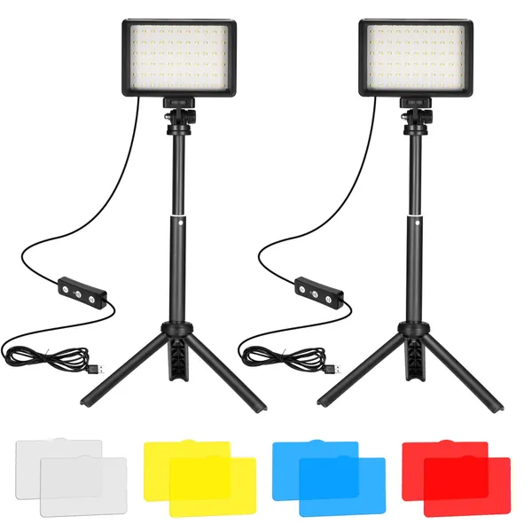 Ci-Fotto LED Video Licht 2-Pack die Fotografie, Dimmbare 5600K USB LED-Videoleuchte Ministativ und Farbfiltern für Fotostudios, Farbfiltern für Kleinwinkelaufnahmen, Videoaufzeichnung, Game-Streaming - 