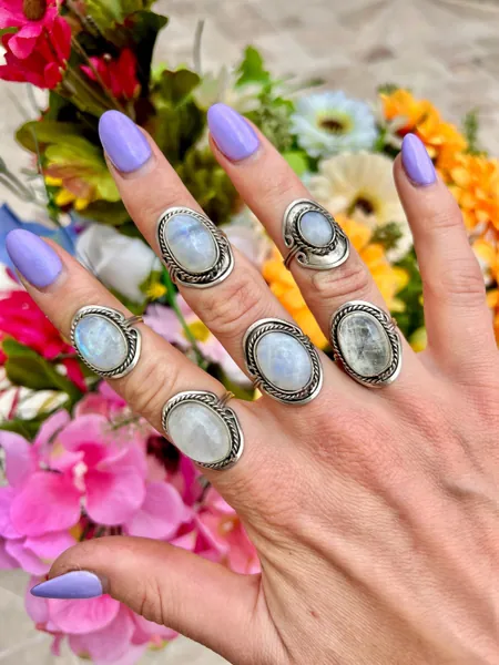 RAINBOW MOONSTONE RING mix ~  alpaca silver ring with moonstone ~ adjustable ring for women ~ big gemstone stone ring crystal ~ hippie ring
