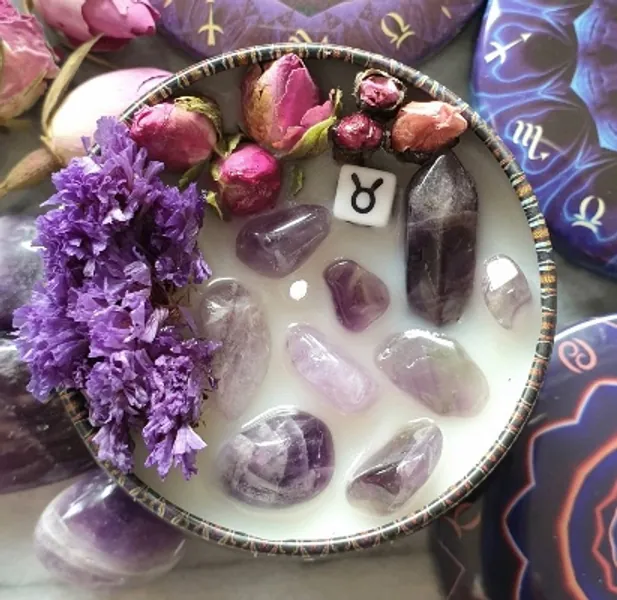 Zodiac Sign Scent Candle with Necklace and Energy Tip Pendant - Amethyst - Modern Beautiful Candle Birthday Gift