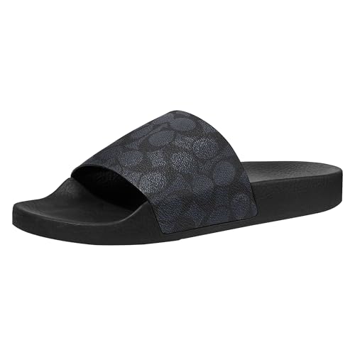 Coach Men's Signature Coated Canvas Pool Slide - 7 - Charcoal Signature