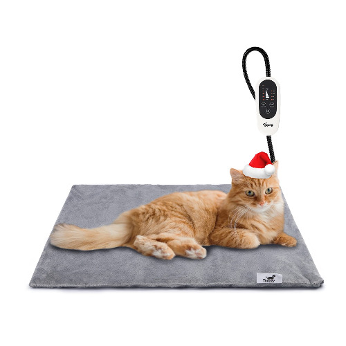 Toozey Pet Heating Pad, 6 Adjustable Temperature Dog Cat Heating Pad with Timer, Indoor Pet Heating Pads for Cats Dogs with Chew Resistant Cord, Electric Pads for Dogs Cats, Pet Heated Mat - S: 18" x 16" Grey