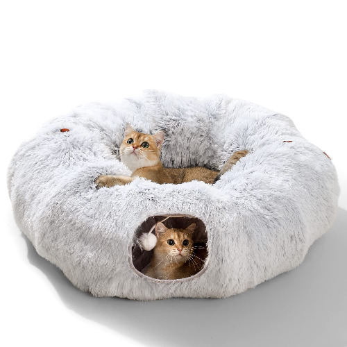 HIPIPET 2022 Winter Plush Cat Tunnel with Cat Bed for Indoor Cats,Multifunctional Cat Toys for Small Medium Large Cat. - 