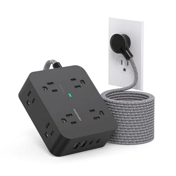 Long Extension Cord 15 ft, Surge Protector Power Strip 15 Feet with 4 Outlets 4 USB Ports (2 USB C), 3 Prong Desk Charging Station, Wall Mount for Indoor Essentials