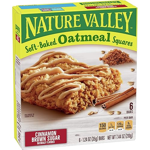 Nature Valley Soft-Baked Oatmeal Squares, Cinnamon Brown Sugar, 6 ct, 7.44 OZ - Cinnamon Brown Sugar - 6 Count (Pack of 1)