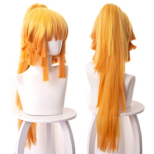 MORE4EVER Female Agatsuma Kimetsu No Cosplay Wig Genderbend Long Claw Clip on Ponytail Pigtail Layered Synthetic Hair for Women (Yellow)