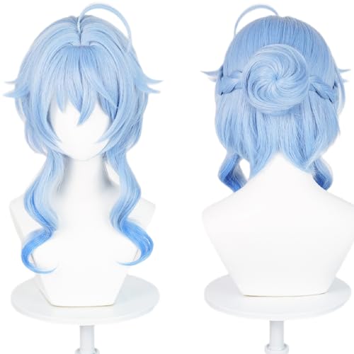 Wiggy Mermaid Ganyu Cosplay Wig Long Light Blue Pre-styled Wig with Bun + Wig Cap for Halloween Costume Party - Ganyu Light Blue