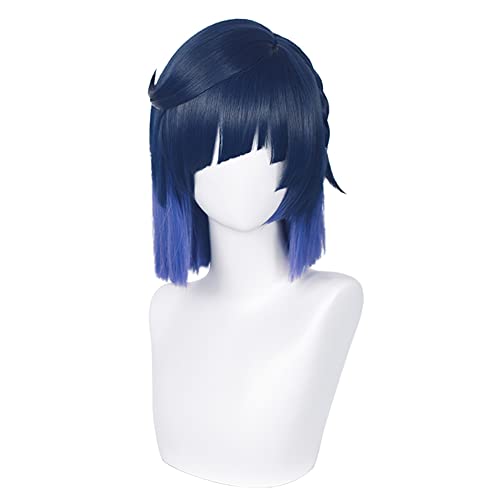 SL Navy Blue Cosplay Wig for Yelan Cosplay Costume Two Tone Bob Purple Wigs for Halloween Party Comic + Cap - Yelan Blue