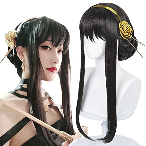Anime Black Cosplay Wig Straight Cute Wig Costume Cosplay Wigs Halloween Party Comic Wig + Wig Cap - Black