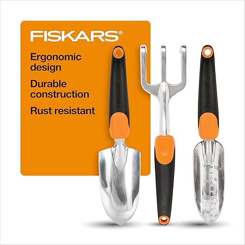 Fiskars 3-in-1 Garden Tool Set - Trowel, Transplanter, Cultivator for Gardening - Lawn and Garden Tools - Black/Orange - Garden Tool Set - New