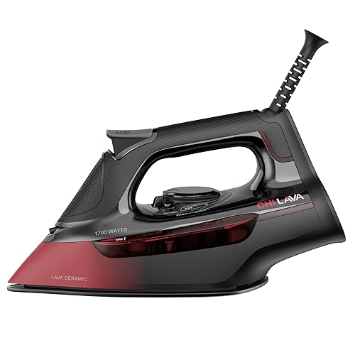 CHI Steam Iron for Clothes with 300+ Holes for Powerful Steaming, Temperature Guide Dial, 1700 Watts, XL 10’ Cord, 3-Way Auto Shutoff, Lava Infused Ceramic Soleplate, Black (13130) - Lava Infused Ceramic Soleplate - Black