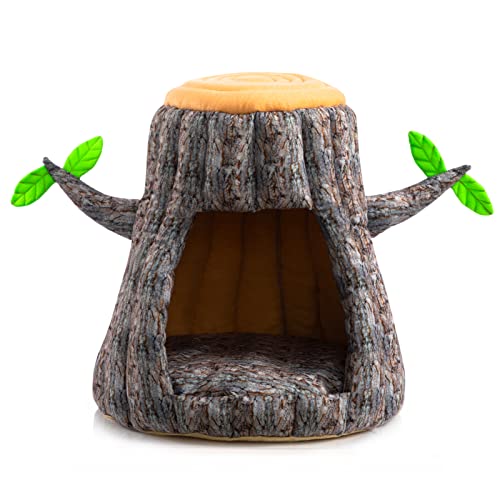 Hollypet Cozy Pet Bed Warm Cave Nest Sleeping Bed Tree Shape Puppy House for Cats, Stump Print - Print Gray