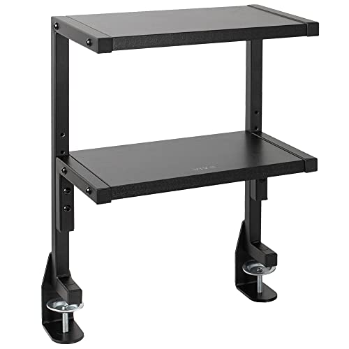 VIVO Clamp-on 13 inch Above or Below Desk 2-Tier Shelving Unit for Table Accessories, Gaming Devices, and More, Storage Tray, Desktop Organizer, Black, STAND-SHELF2C
