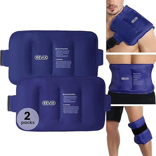 REVIX Reusable Ice Pack for Back Relief, Soft Plush Lining Gel Cold Packs for Lower Back, Shin, Knee, Hip, Arm, Flexible Cold Compress, 16 × 9 ", 2 Packs - Navy-Packs 2 - 2.0