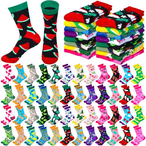 ramede 48 Pairs Women Fruits Crew Socks Bulk Colorful Novelty Fruit Pattern Socks Gifts for Women Ladies Girls