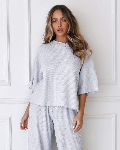Soft Waffle Pyjama Top - Frost | S
