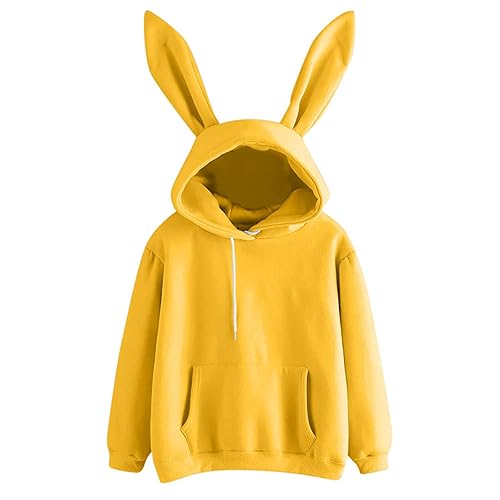 Bunny Hoodie Bunny Ear Solid Kawaii Hoodie with Ears Bunny Hoodie with Ears Long Sleeve Animal Hoodies for Teens Cute - Medium - Yellow
