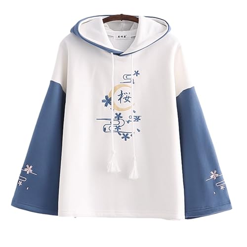 Packitcute Cute Graphic Hooded Sweatshirts for Teens Japanese Style Casual Soft Thick Warm Pullover Long Sleeve Hoodies Top - One Size - Blue