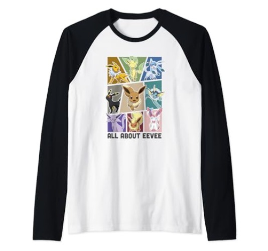 Pokémon Eevee Evolution Jolteon Flareon Umbreon Sylveon Raglan Baseball Tee - Women - Red/White - XX-Large