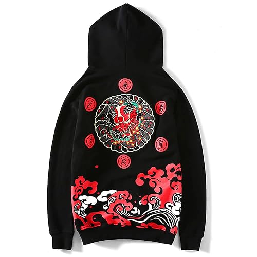 Niepce Inc Streetwear Men's Dragon Embroidered Heavyweight Graphic Hoodies - Large - Black-devil