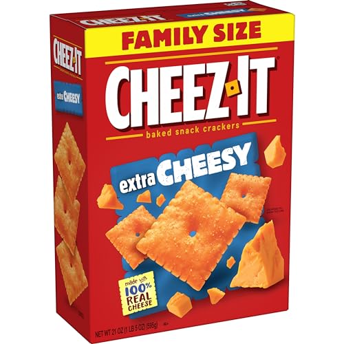 Cheez-It Cheese Crackers, Baked Snack Crackers, Lunch Snacks, Family Size, Extra Cheesy, 21oz Box (1 Box) - Extra Cheesy - 1.31 Pound (Pack of 1)