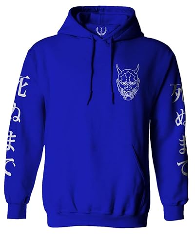 White Demon Hannya Graphic Traditional Japanese Till Death Anime Hoodie - Large - Royal