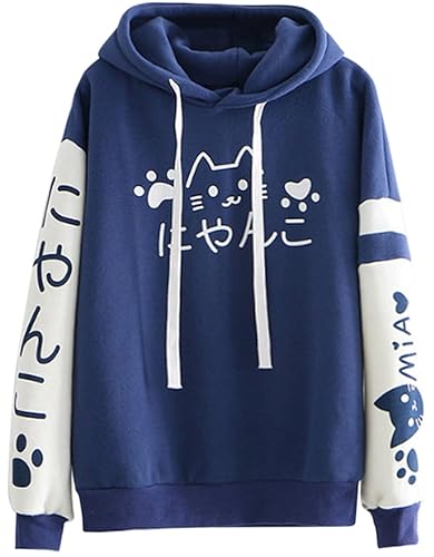 CRB Fashion Womens Kawaii Teens For Teenagers Cartoon Cotton Fleece Hoodie Top Shirt Sweatshirt - One Size - Blue Bunny