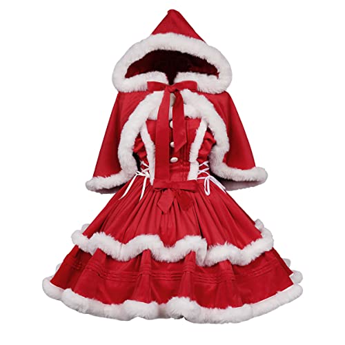 Women's Christmas Dress Skirt and Hooded Cloak Match … - Medium - Red
