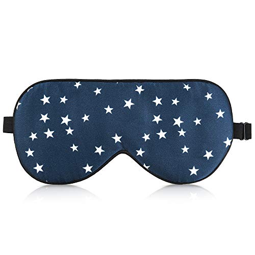 Navaris Masque de Sommeil en Soie - Masque de Nuit Cache-Yeux 100% Soie - Bandeau Accessoire Doux pour Dormir Avion Voyage - Protection Lumière - Bleu Foncé