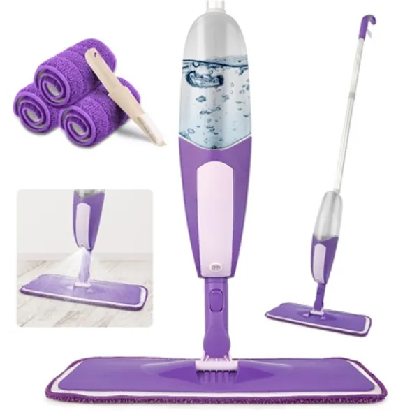 SEVENMAX Bodenwischer mit Sprühfunktion - Spray Floor Mop Sprühwischer für die Bodenreinigung mit 550 ml Nachfüllbarer Flasche und 3 Waschbaren Pads, für Laminat, Holz, Keramik, Fliesen, Boden