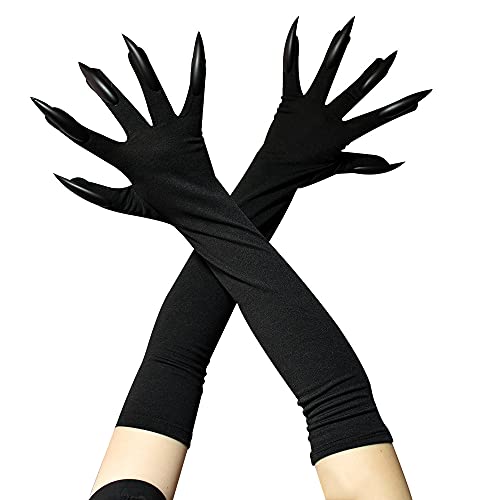 Halloween Costume Paw Gloves Black Long Nail Fingernails Gloves Claw Gloves for Cosplay Party Props Fancy Dress Accessories