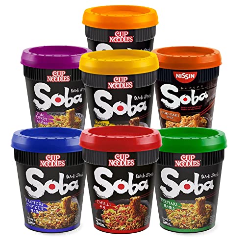 Nissin Soba Noodles, Custom Pack of 8 Classic Pot Noodle Cups / 4 Flavours x 2 Cups Each, Choose Your own Soba