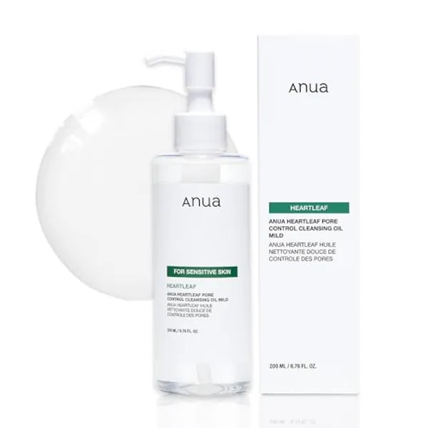 ANUA Heartleaf Pore Cleansing Oil MILD, Sensitive Skin Face Wash, Oil Cleanser for Face, Makeup Blackhead Remover, Korean Skin Care, Non-Comedogenic, Fragrance Free 6.76 fl oz(200ml)