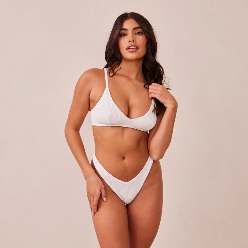 Ribbed Triangle Bra  - White | XL