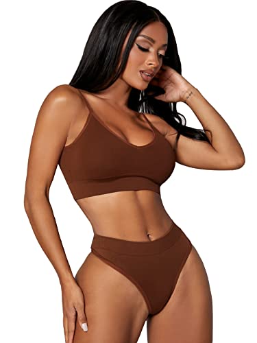 Cozyease Women's Solid 2 Piece Seamless Lingerie Set Everyday Bra Panty Underwear Set Push Up Lingerie - Small - Coffee Brown