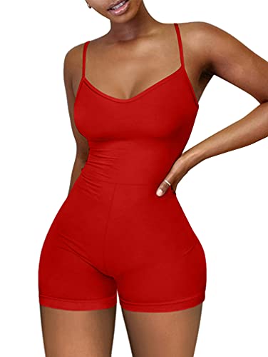 XXTAXN Women's Sexy Sleeveless Spaghetti Strap Party Club Short Rompers Jumpsuit - Small - A-red
