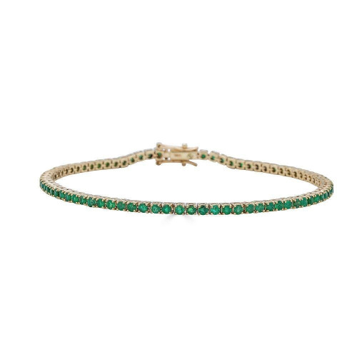 Natural Emerald Tennis Bracelet - 14K Yellow Gold / 7"