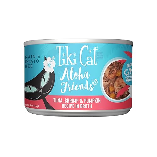 Tiki Cat Aloha Friends, Tuna, Shrimp & Pumpkin, Grain-Free & High Moisture, Wet Cat Food for All Life Stages 5.5 oz. Cans (Pack of 8) - Tuna, Shrimp & Pumpkin - 5.5 Ounce (Pack of 8)