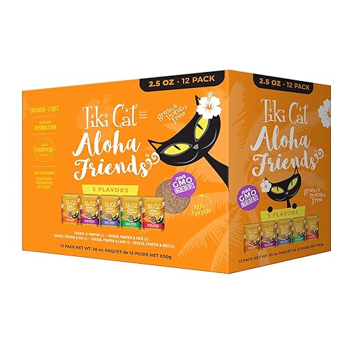 Tiki Cat Aloha Friends Variety Pack, Meaty Flavors Mixed with Pumpkin, Wet, High-Protein & High-Moisture Cat Food, For All Life Stages, 2.5 oz. Pouch (Pack of 12) - Variety Pack