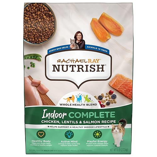 Rachael Ray Nutrish Indoor Complete Premium Natural Dry Cat Food, Chicken with Lentils & Salmon Recipe, 14 Pounds (Packaging May Vary) (1826690300) - Indoor Complete - Chicken, Lentils & Salmon - 14 Pound (Pack of 1)
