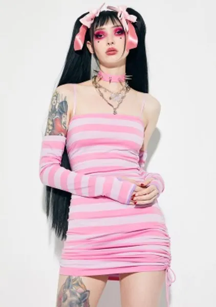 Misery Addiction Striped Dress & Glove Set