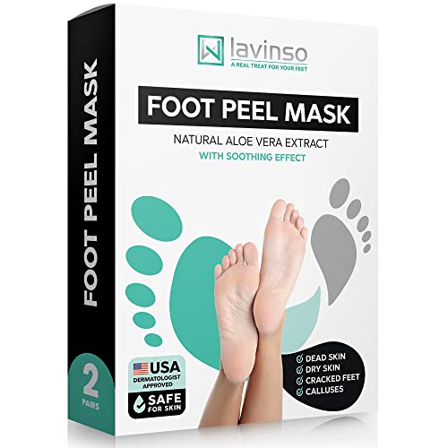 Lavinso Foot Peel Mask for Dry Cracked Feet – 2 Pack Dead Skin Remover Foot Mask for Cracked Feet and Callus - Exfoliating Feet Peeling Mask for Soft Baby Feet, Original Scent - Aloe Vera - 2 Pair (Pack of 1)