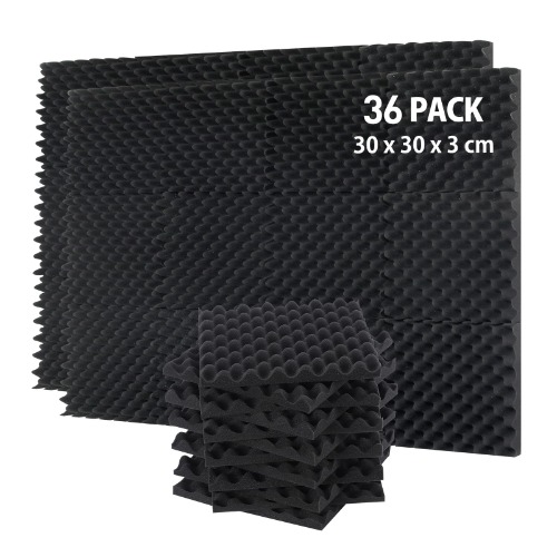 GUERRI 36 Pack Acoustic Panels - 30 x 30 x 3cm High Density Soundproof Wall Panels for Room- Fire Resistant Acoustic Foam，Sound Proofing Panels - 36 Pack Egg Crate Foam 30x30x3cm