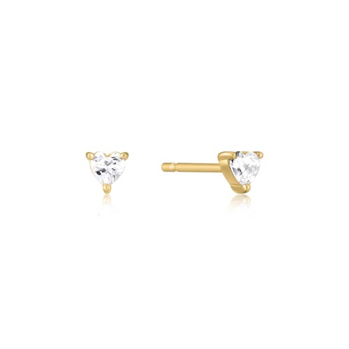 HEART CZ STUD EARRINGS - 14k Gold Plated Sterling Silver