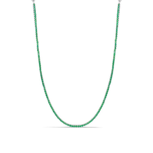 Emerald Tennis Necklace - 14K White Gold / Emerald Choker Necklace (10" +4")